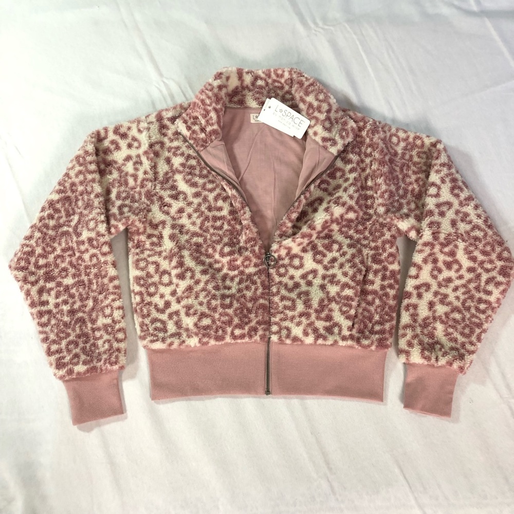 L*Space Pink Cheetah Sherpa Cropped Jacket